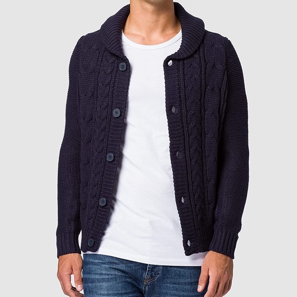 find. Men's Cable Knit Collar Cardigan Sweater - Picture 4 of 9